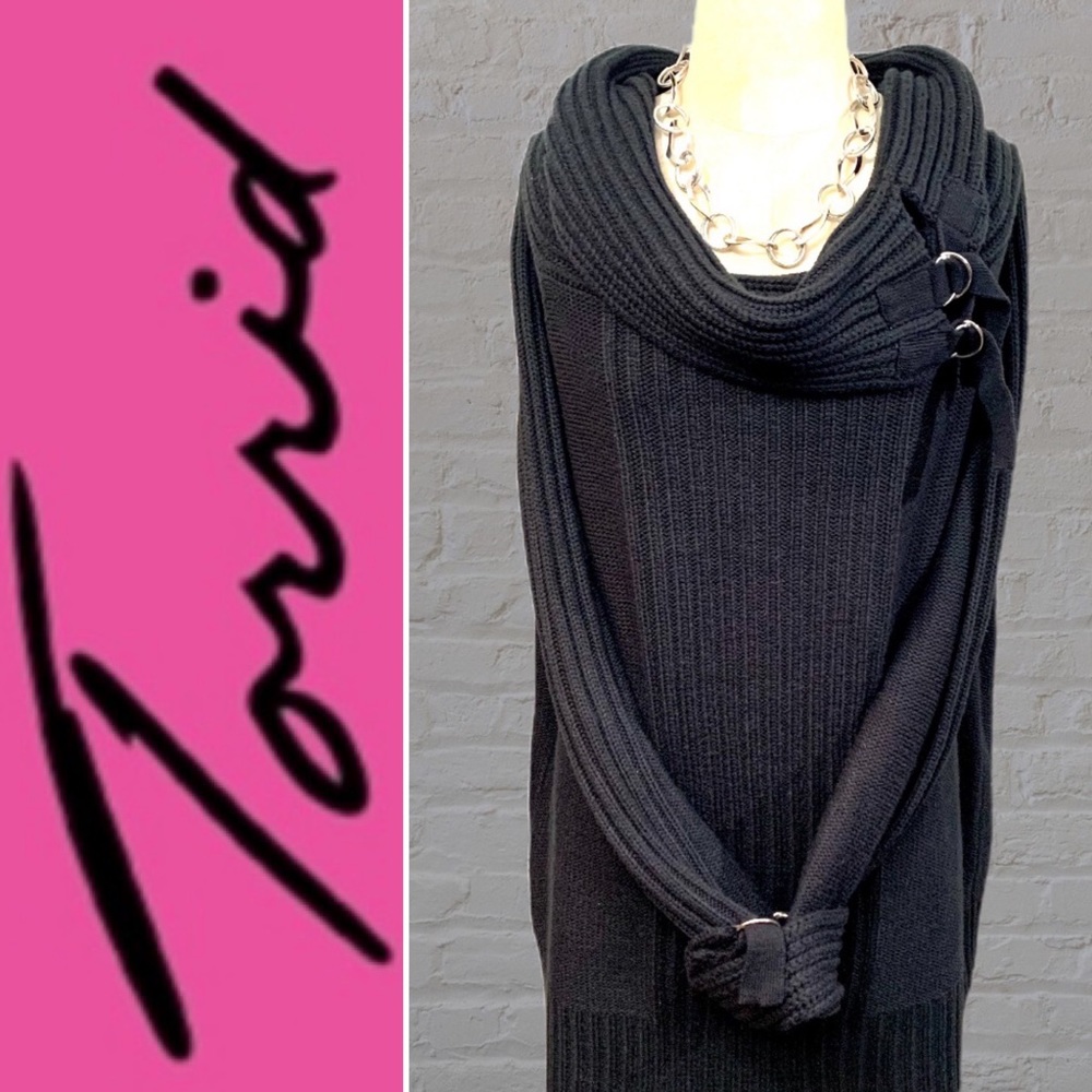 Black Ribbed Cowl Neck Sweater Tunic
